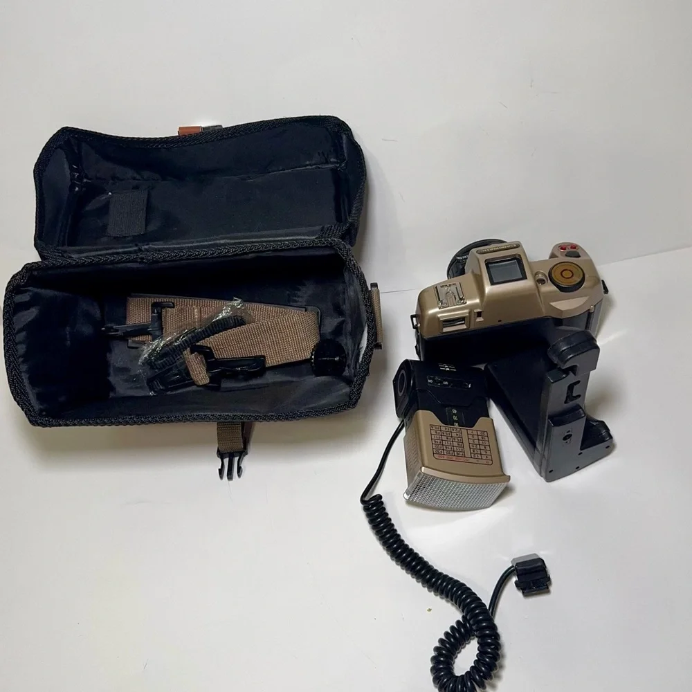 Canon Film Camera With Flash Bundle Carry Case Accessories As Is Not Tested